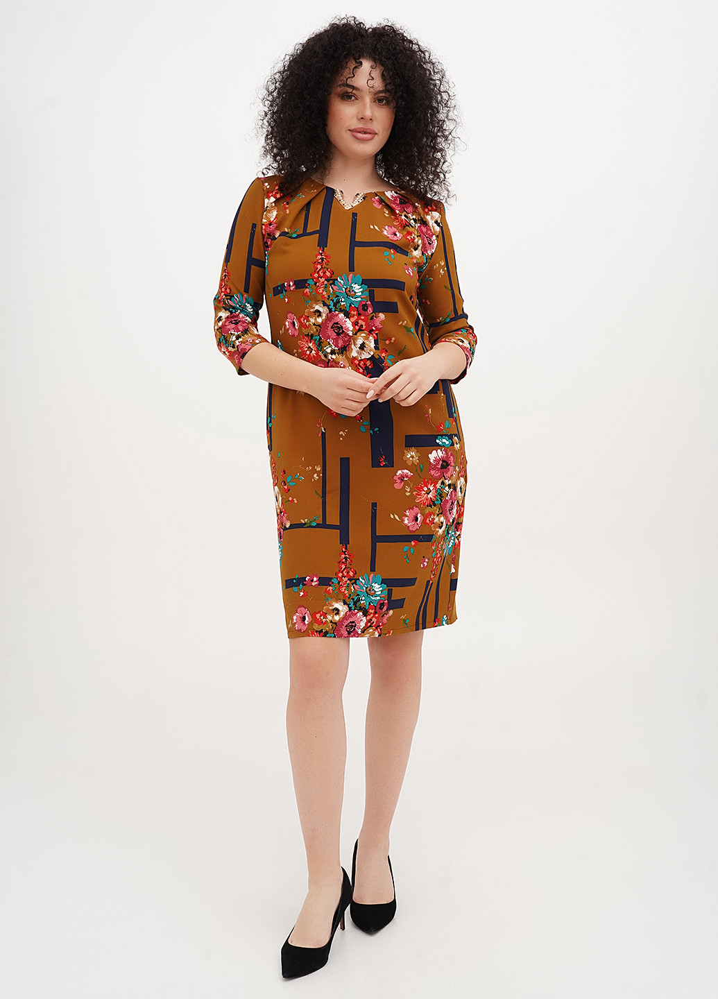 Гірчична кежуал сукня футляр Imperial з абстрактним візерунком