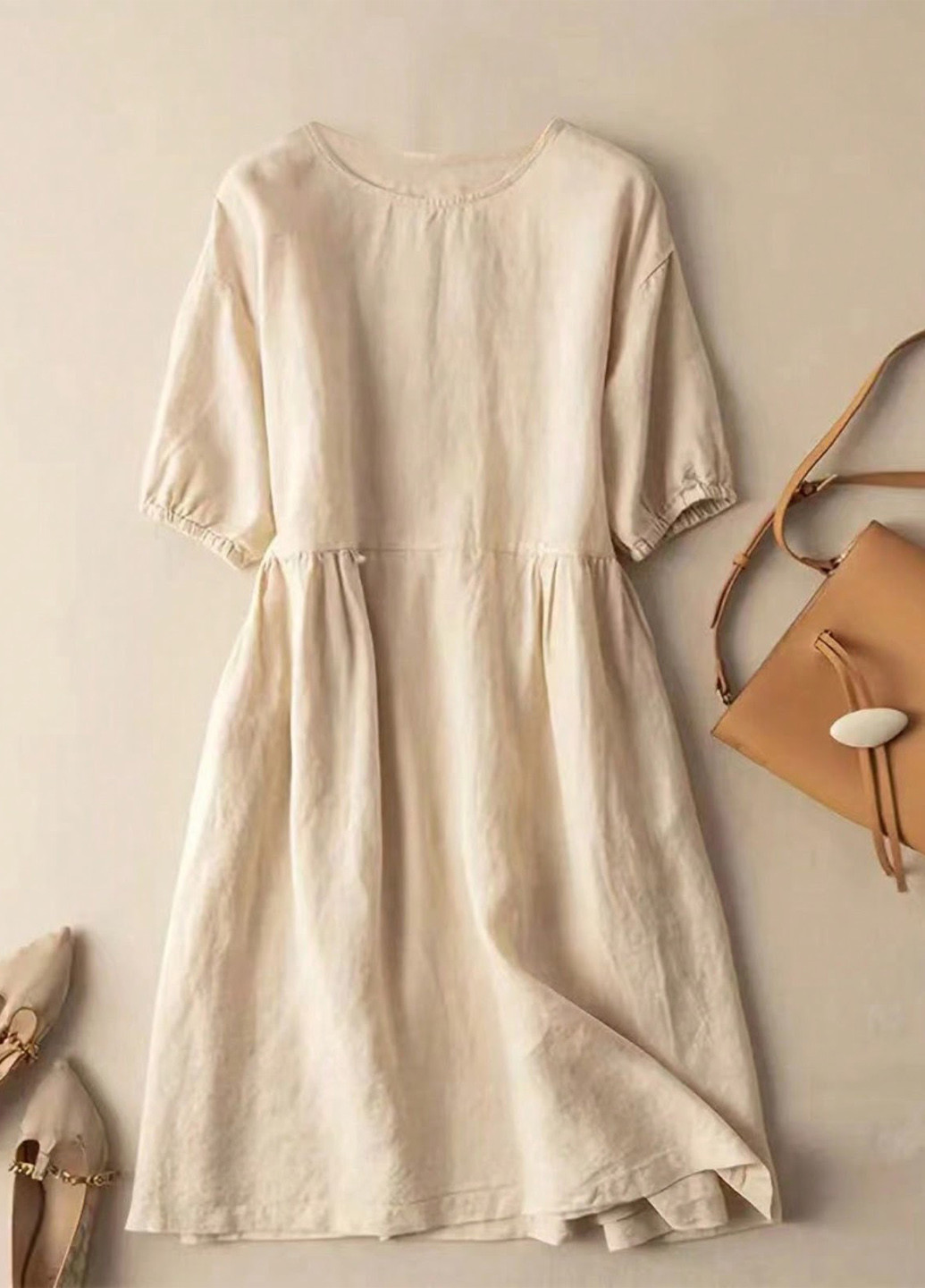 Кремовое кэжуал платье SHEIN однотонное