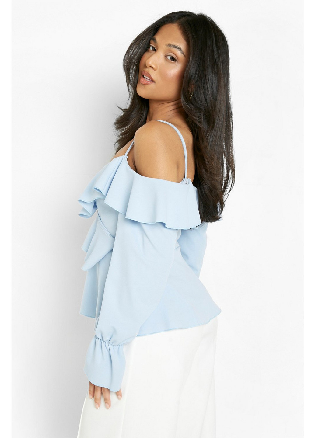Світло-блакитна блуза на запах, з баскою Boohoo