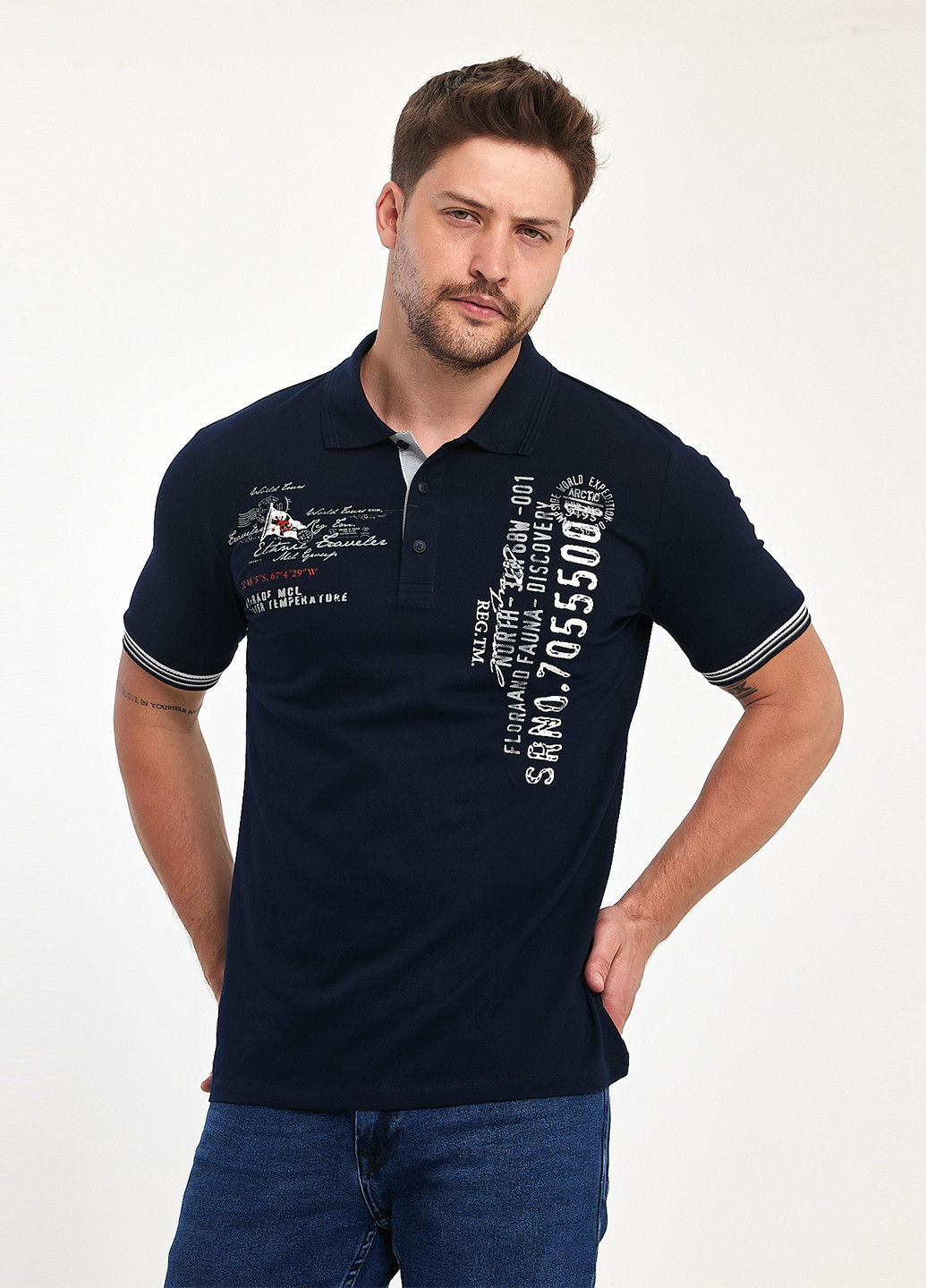 Темно-синяя футболка-поло для мужчин Trend Collection с надписью