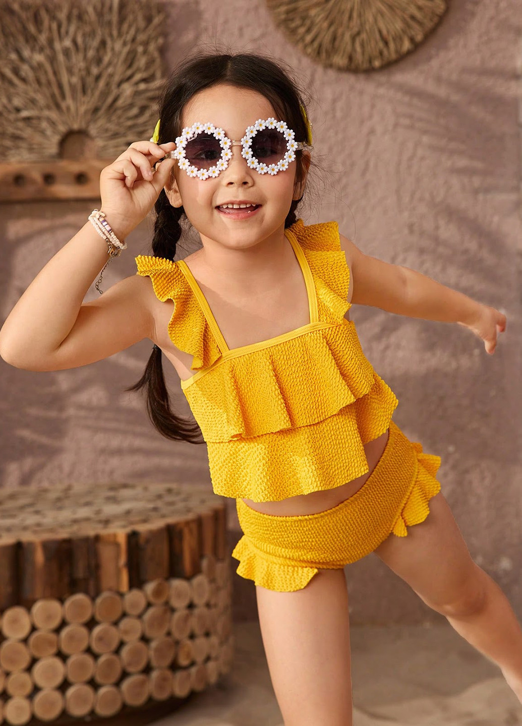 Желтый летний купальник (топ, трусики) топ, раздельный SHEIN