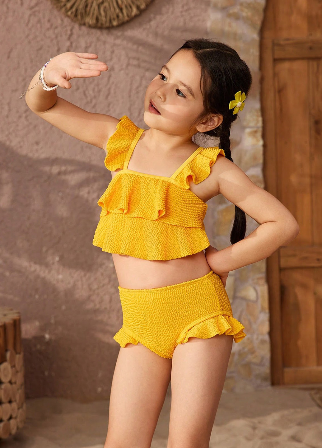 Желтый летний купальник (топ, трусики) топ, раздельный SHEIN