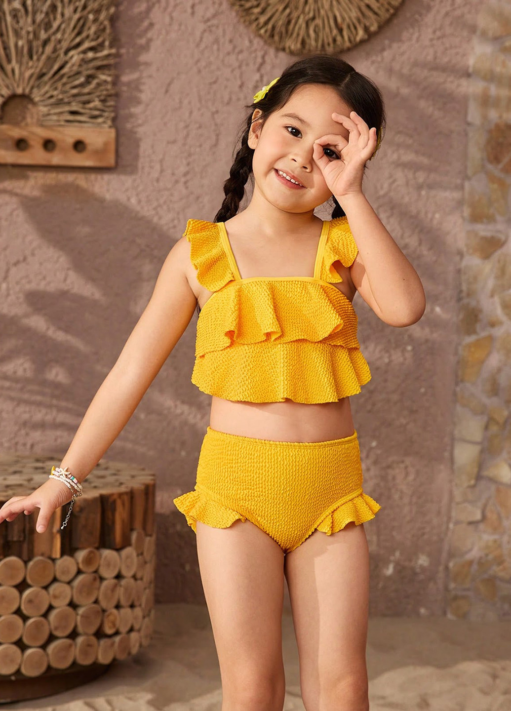 Желтый летний купальник (топ, трусики) топ, раздельный SHEIN