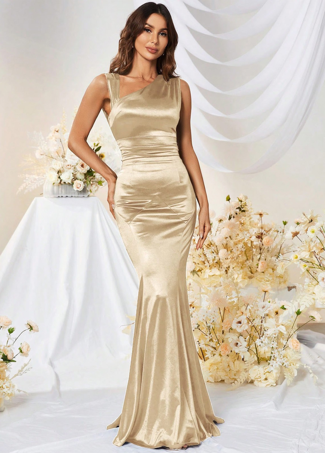 Золотий вечірня, святковий сукня годе SHEIN однотонна