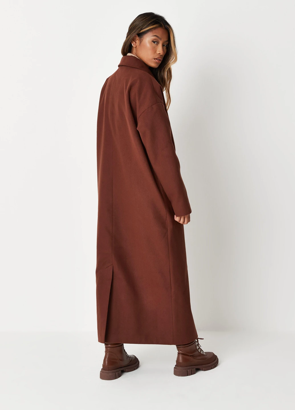 Коричневе демісезонне Пальто двобортне Missguided
