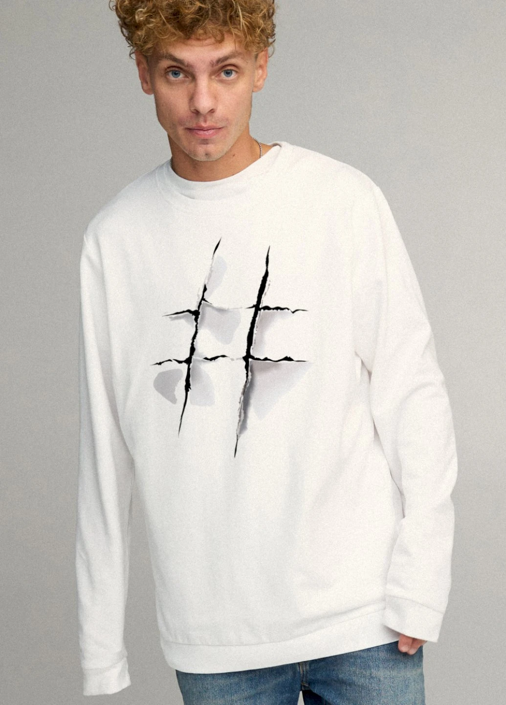 Білий світшот чоловічий oversize /no flis/ YAPPI малюнок (251791256)
