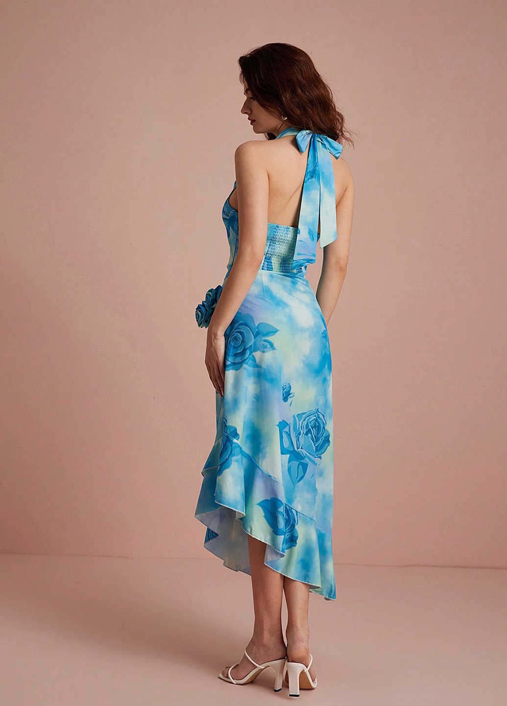 Комбинированное праздничный, кэжуал платье с открытой спиной SHEIN с цветочным принтом