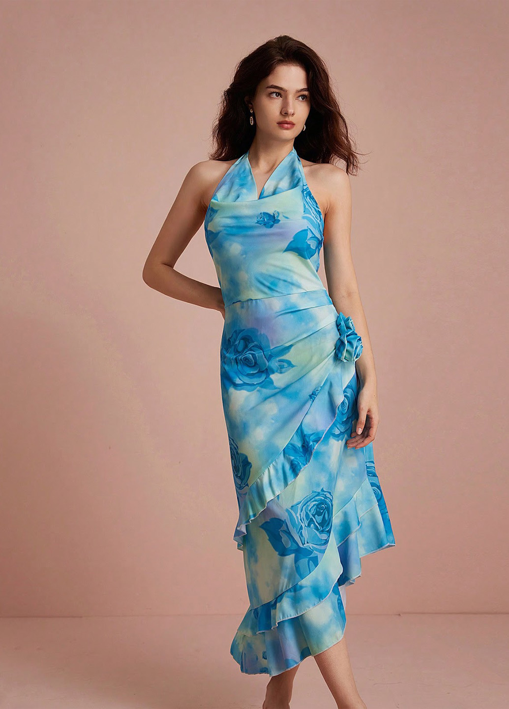 Комбинированное праздничный, кэжуал платье с открытой спиной SHEIN с цветочным принтом