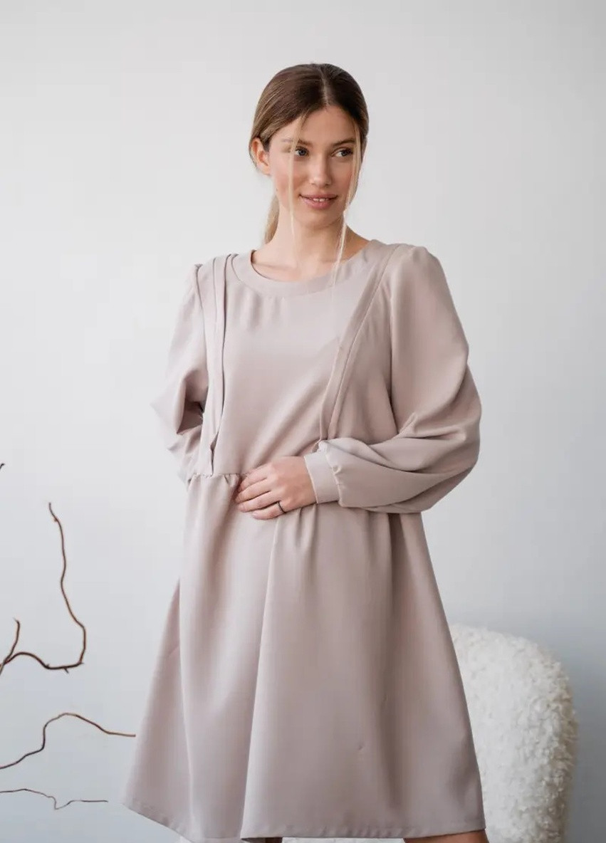 Сіра кежуал сіра сукня міді для вагітних і годуючих бавовняна з секретом для годування To Be однотонна