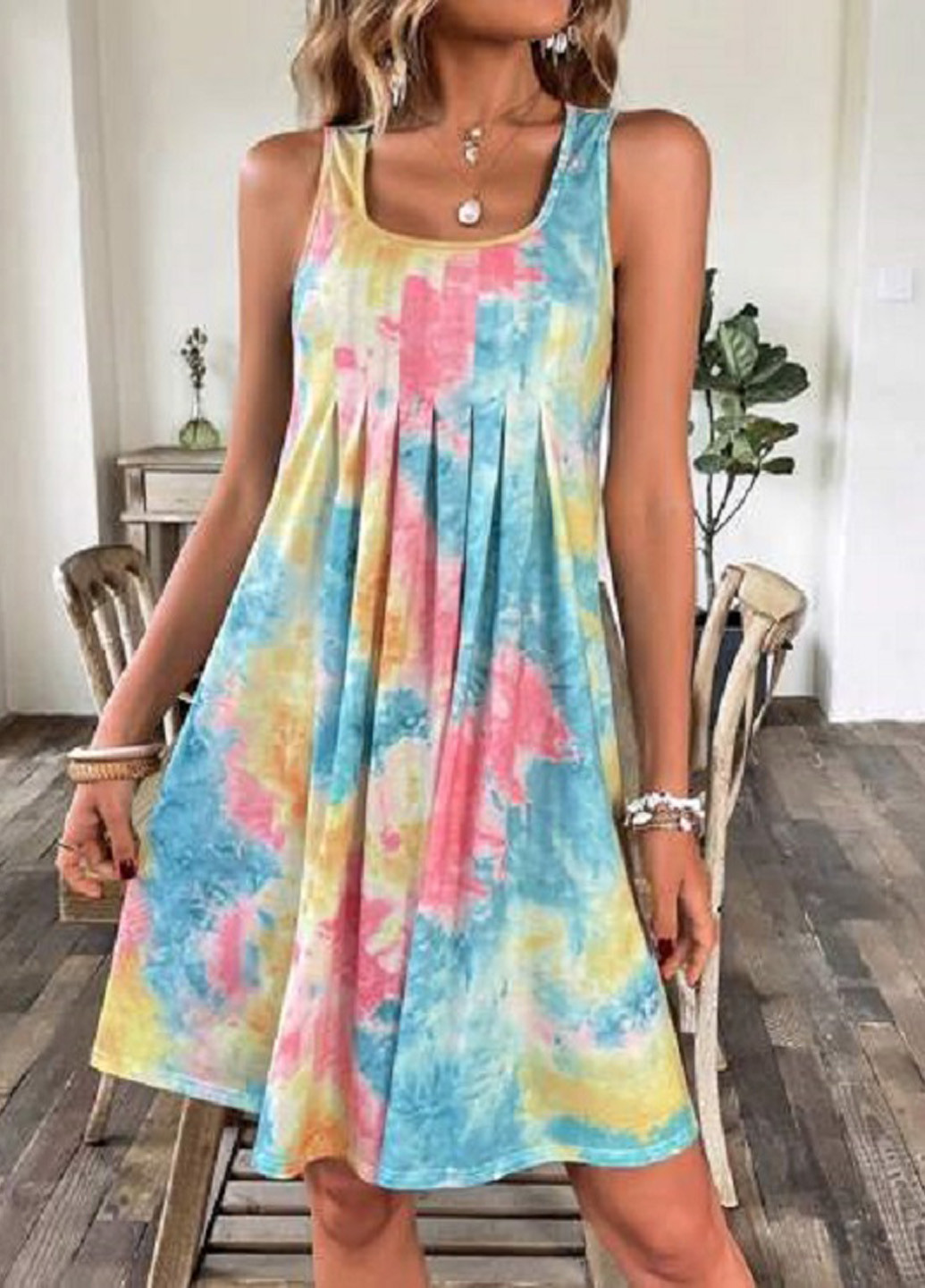 Комбинированное кэжуал платье а-силуэт SHEIN тай-дай