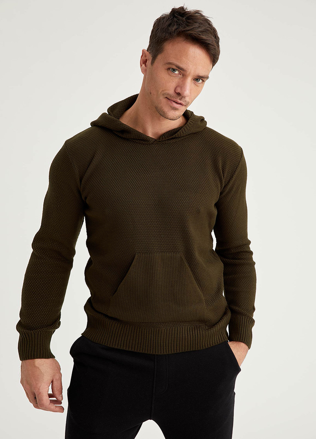 Оливковый (хаки) демисезонный пуловер DeFacto