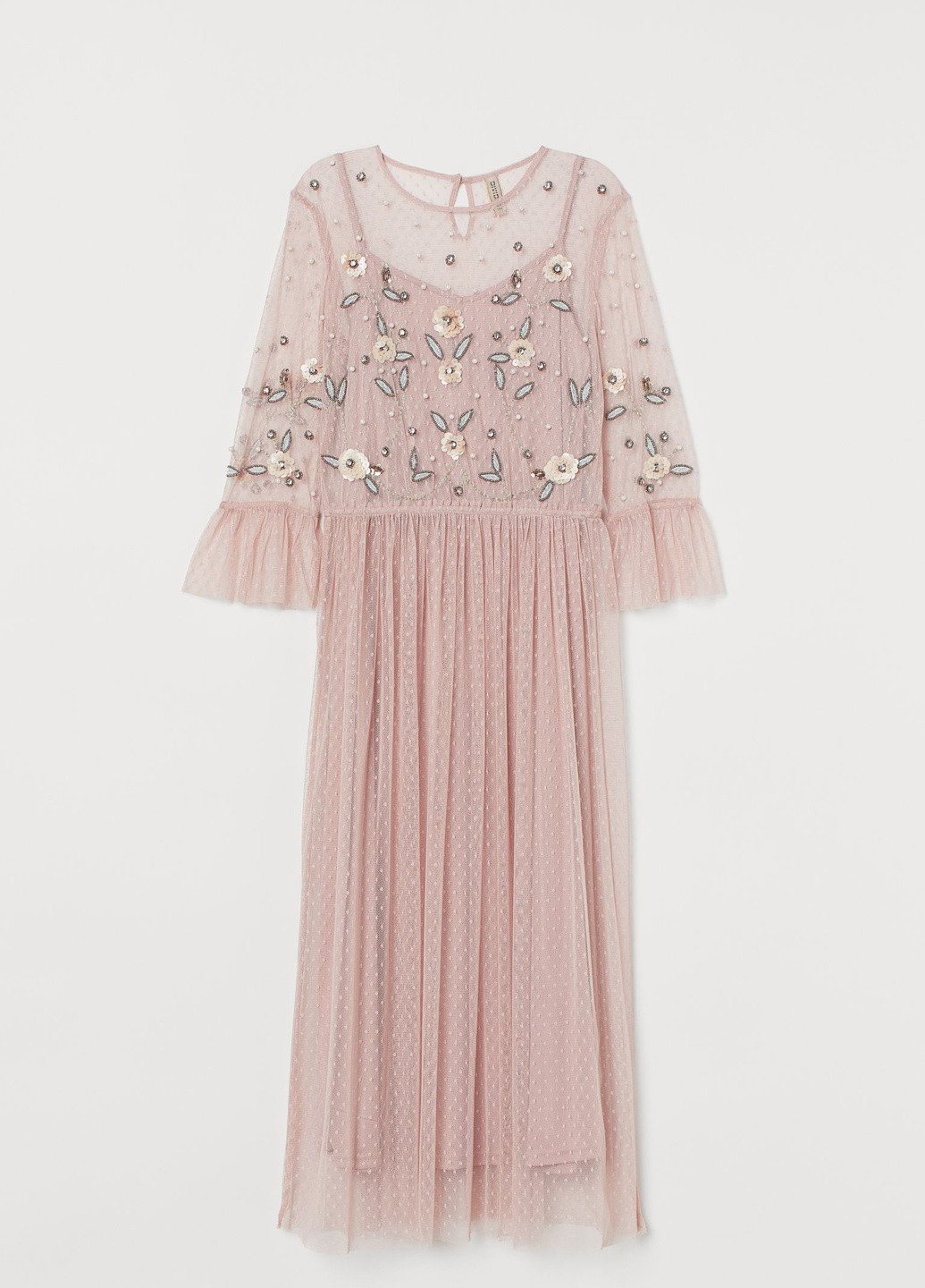 Рожева вечірня сукня з вишивкою H&M з квітковим принтом
