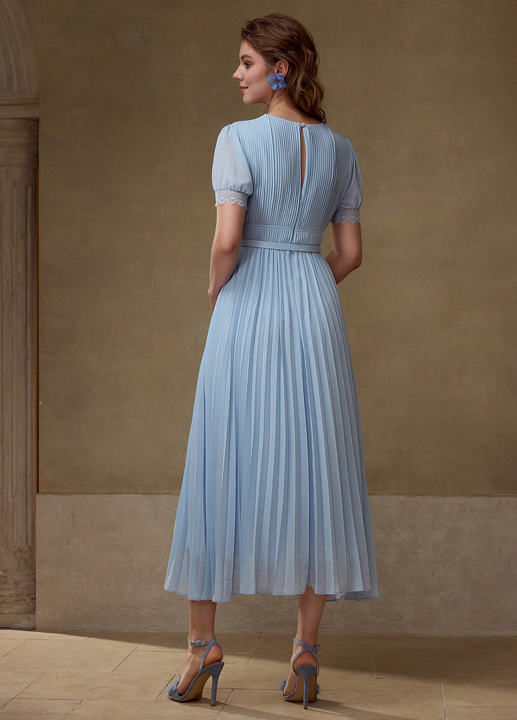 Світло-блакитна вечірня, кежуал сукня плісована SHEIN однотонна