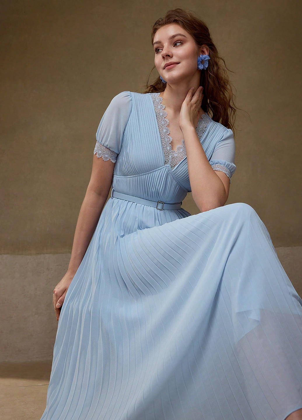 Світло-блакитна вечірня, кежуал сукня плісована SHEIN однотонна