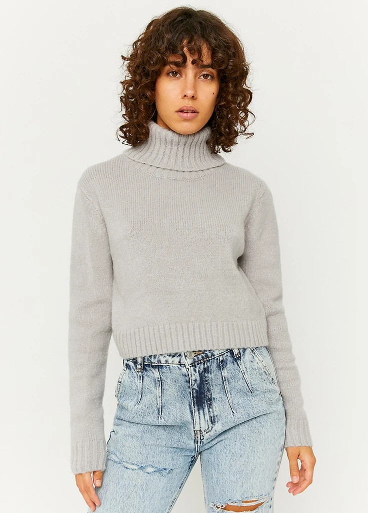 Серый демисезонный джемпер Tally Weijl Fashion Pullovers - TURTLE NECK TEXT PULLOVER