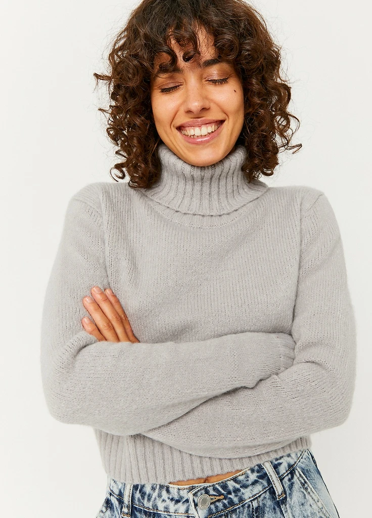 Серый демисезонный джемпер Tally Weijl Fashion Pullovers - TURTLE NECK TEXT PULLOVER