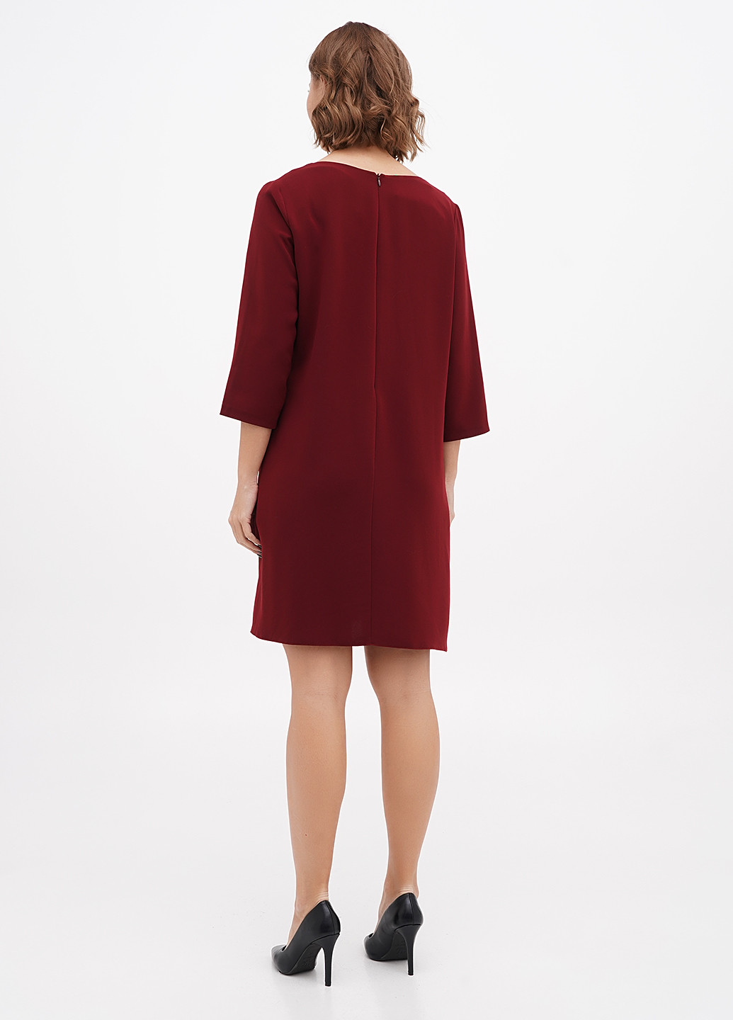 Бордовое кэжуал платье а-силуэт Sassofono однотонное