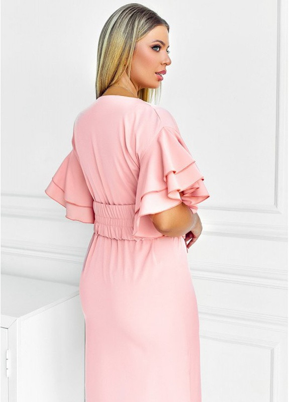 Розовое кэжуал элегантное платье с поясом санторини Look & Buy однотонное