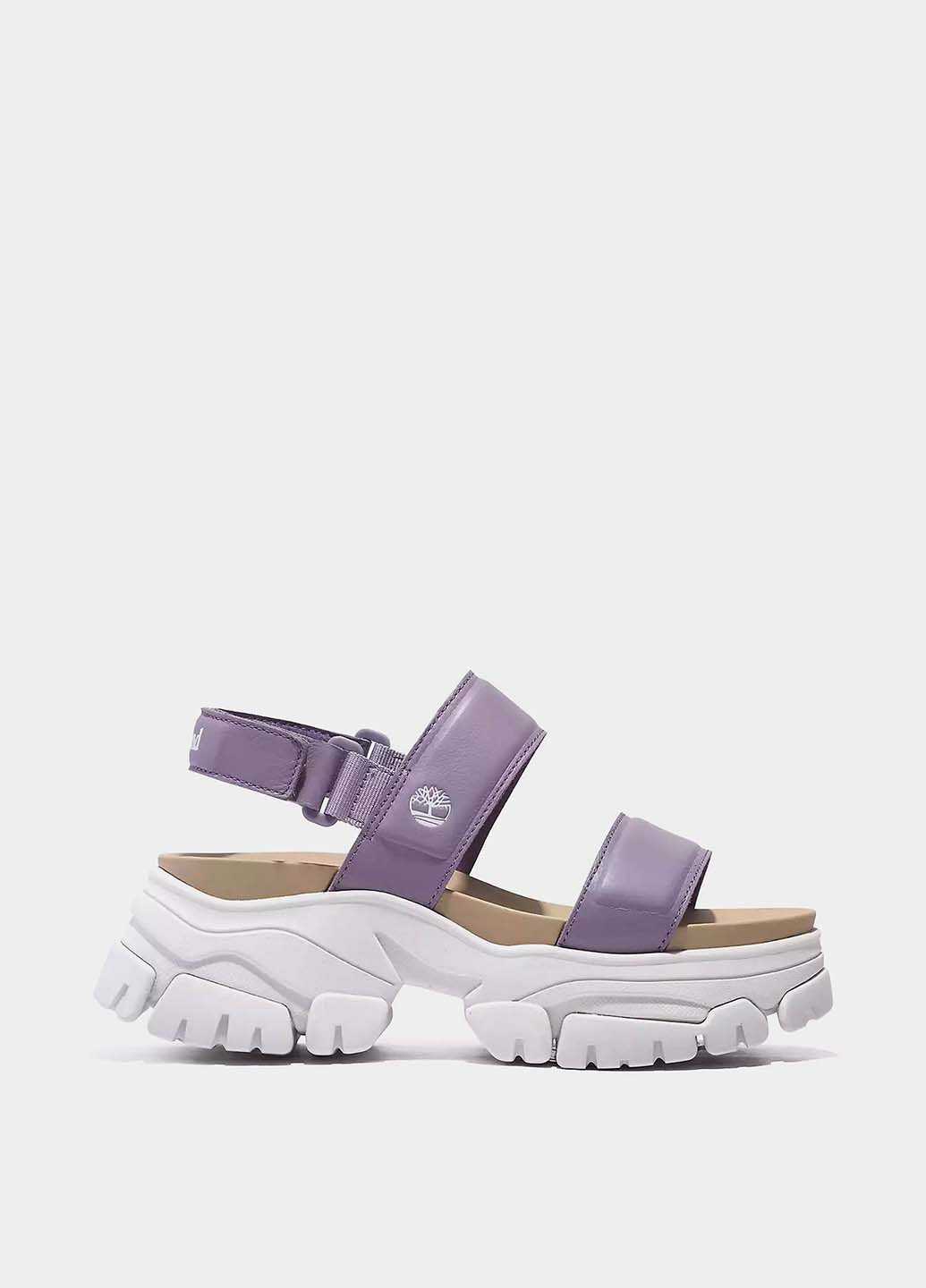 Фиолетовые босоножки Timberland на липучке с белой подошвой, на тракторной подошве