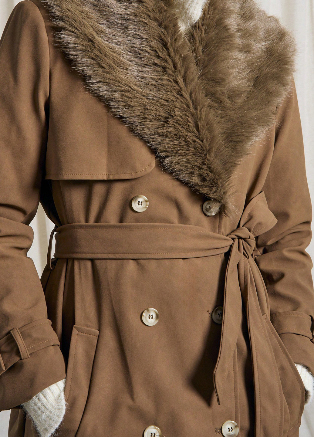 Коричневе демісезонне Пальто двобортне SHEIN