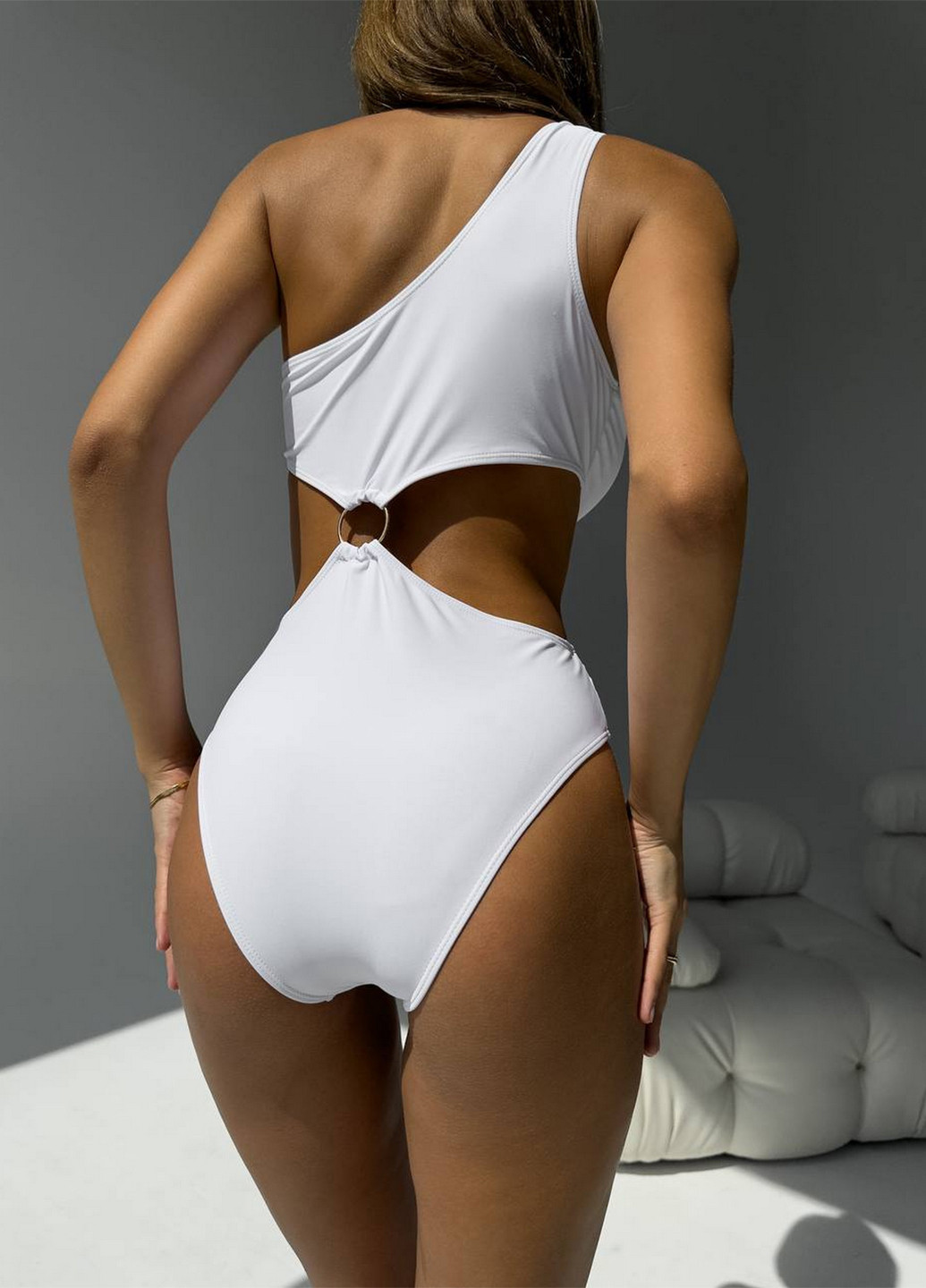 Білий літній цільний купальник жіночий суцільний, монокіні NOVA VEGA