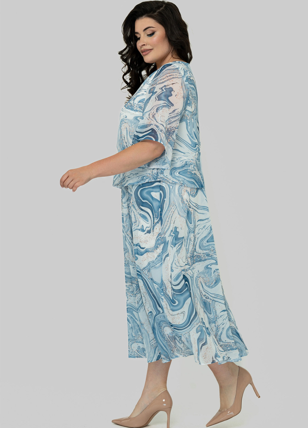 Комбинированное кэжуал платье клеш A'll Posa с абстрактным узором