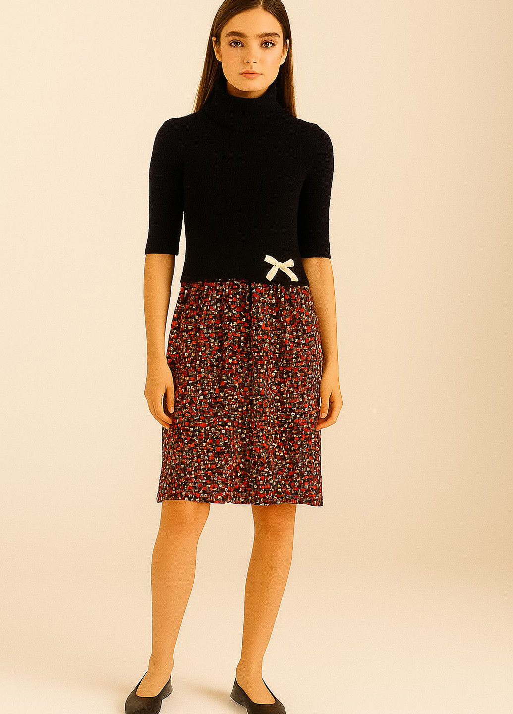 Черное кэжуал платье Sassofono с рисунком