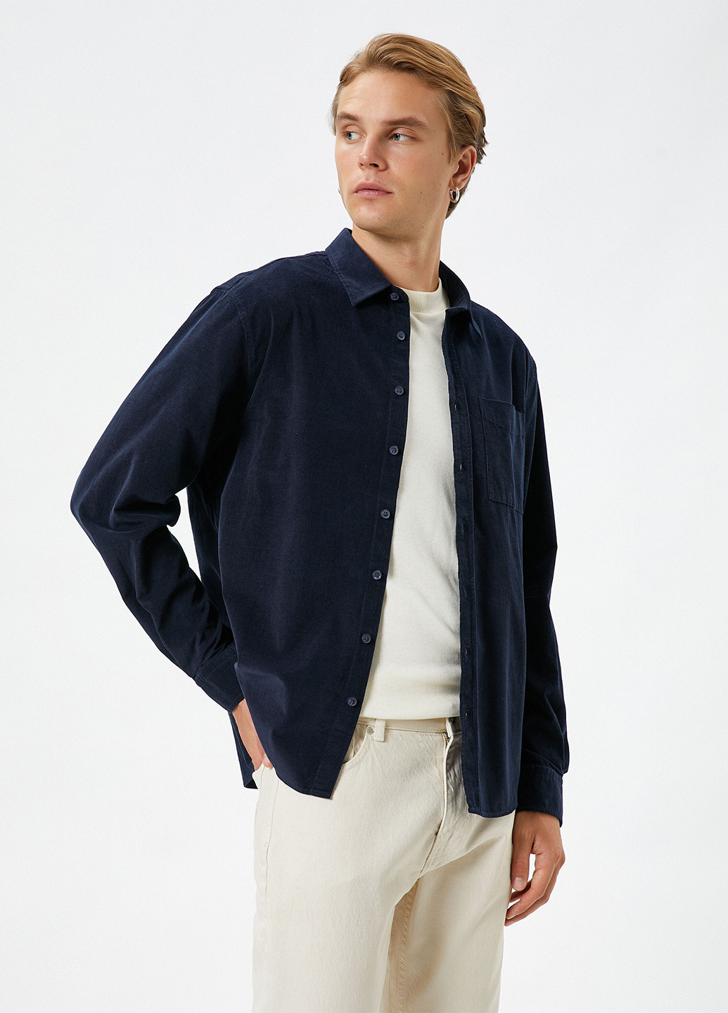 Темно-синяя кэжуал рубашка однотонная KOTON