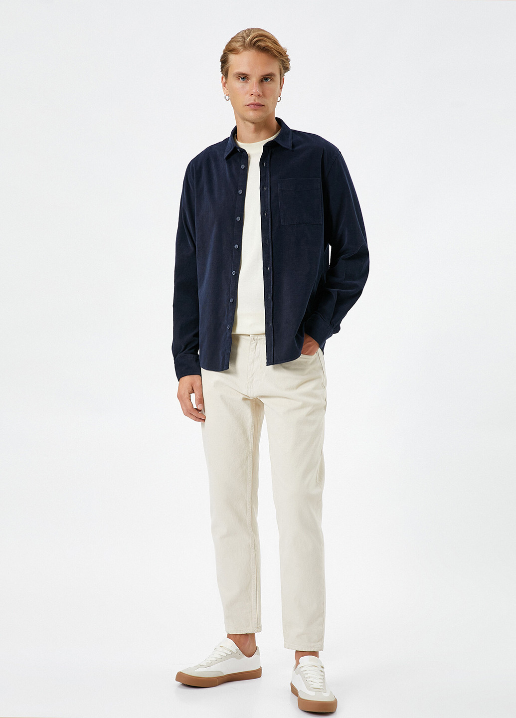 Темно-синяя кэжуал рубашка однотонная KOTON