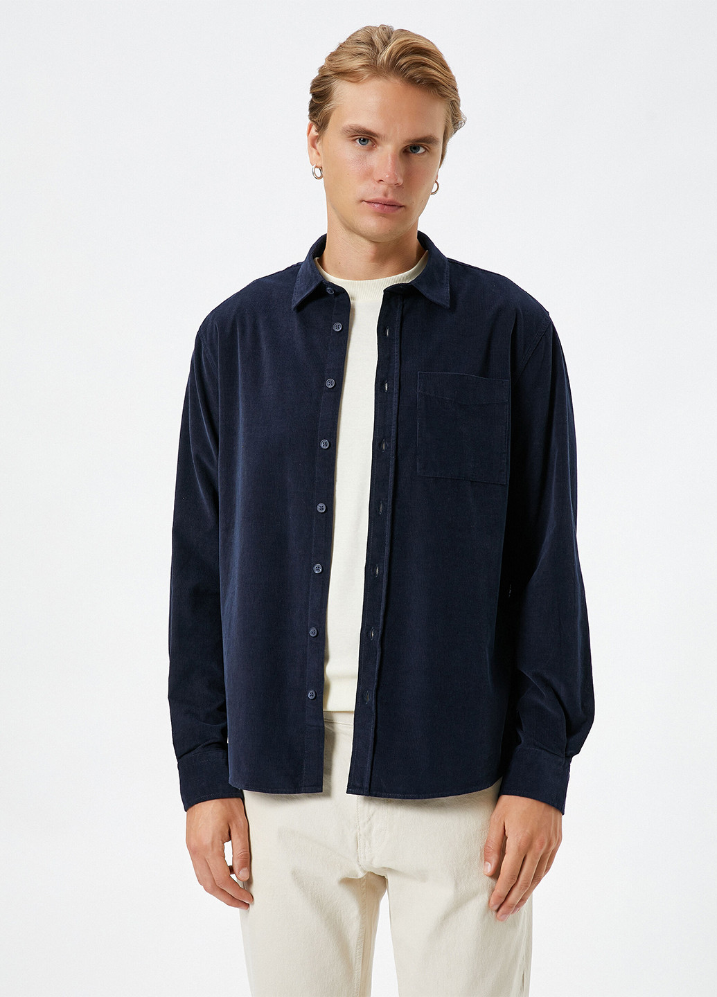 Темно-синяя кэжуал рубашка однотонная KOTON