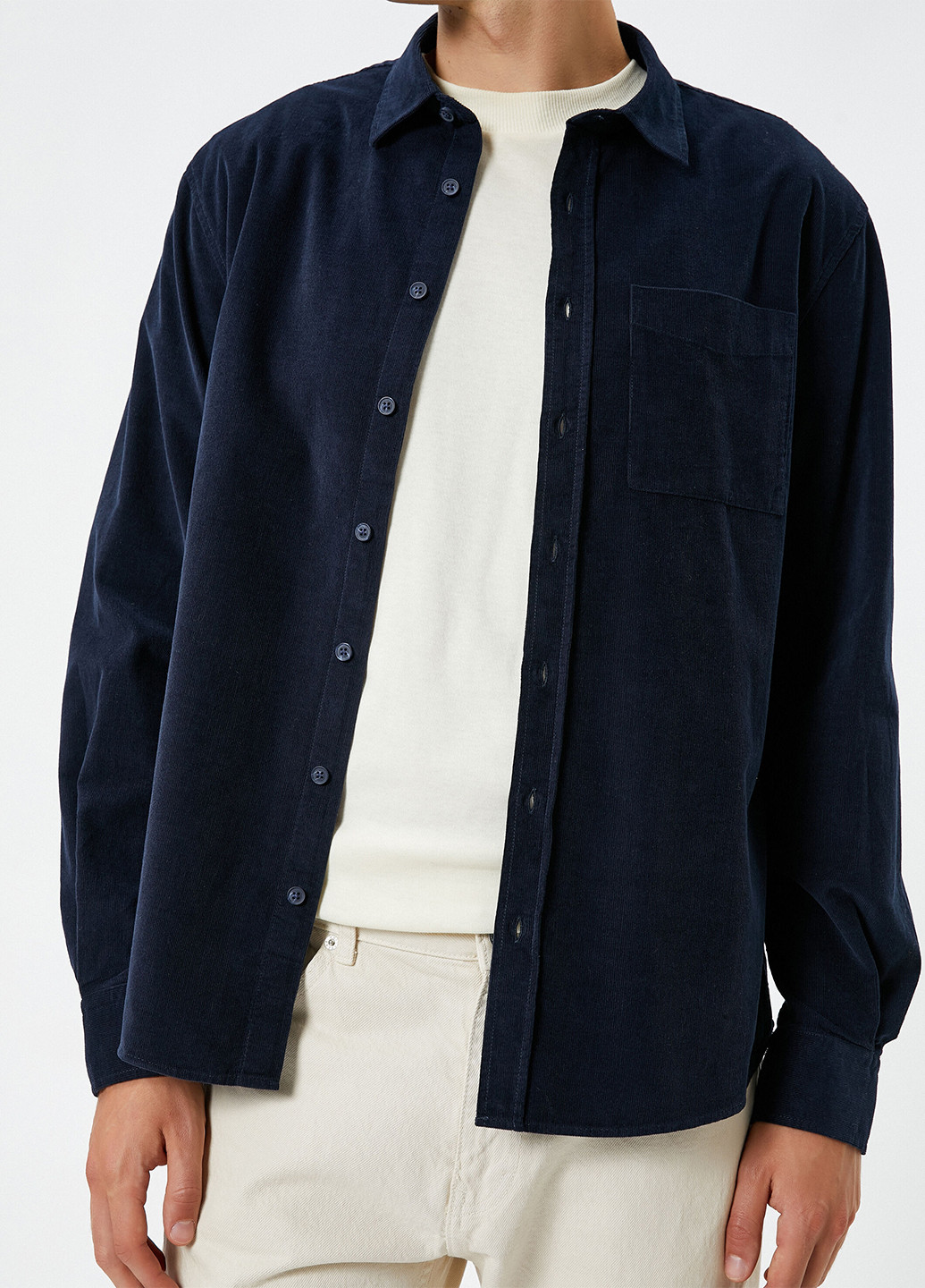 Темно-синяя кэжуал рубашка однотонная KOTON