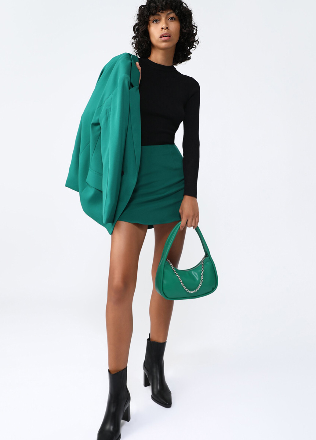 Изумрудная кэжуал однотонная юбка Lefties