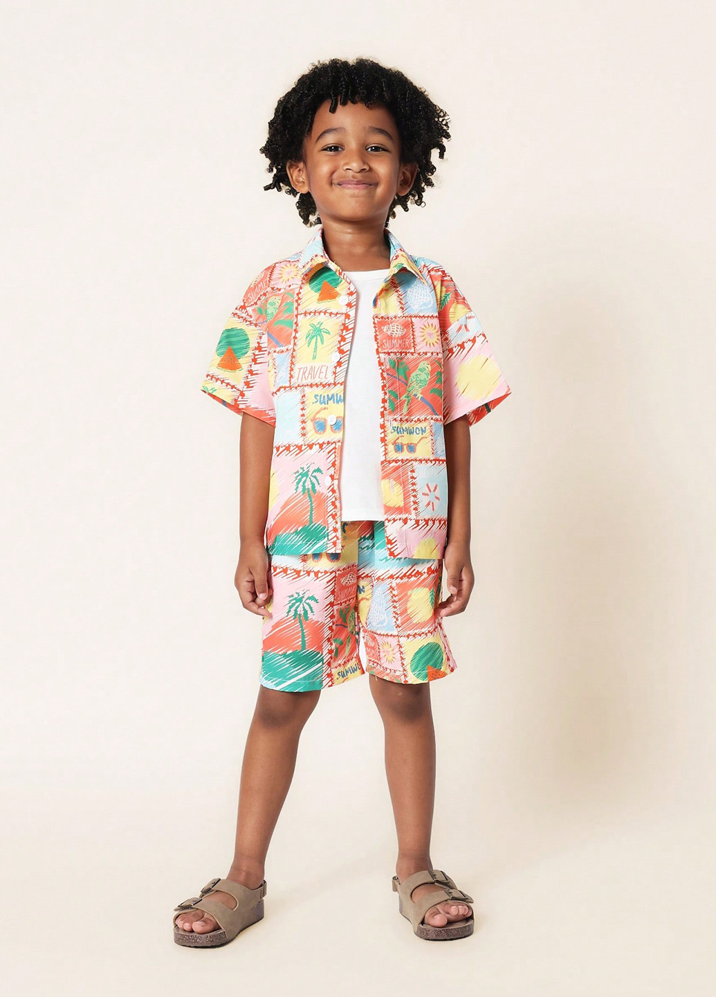 Комбінований літній костюм (сорочка, шорти) з шортами SHEIN