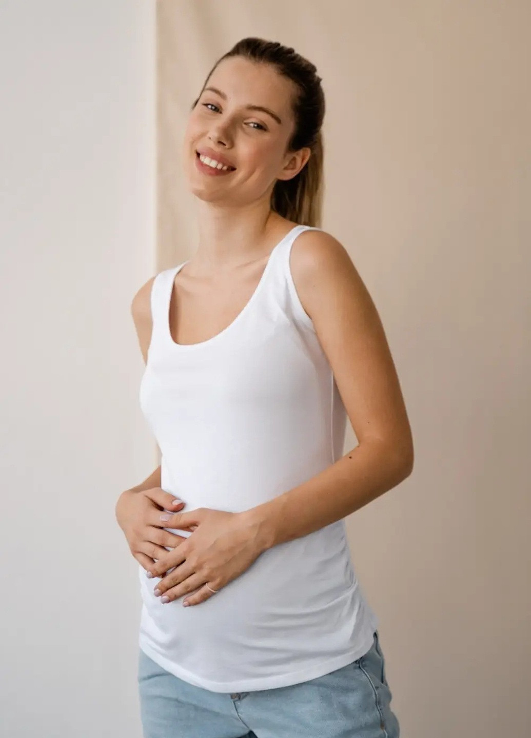 Легкая белая майка для беременных будущих мам из материала высокого качества To Be — 252376830