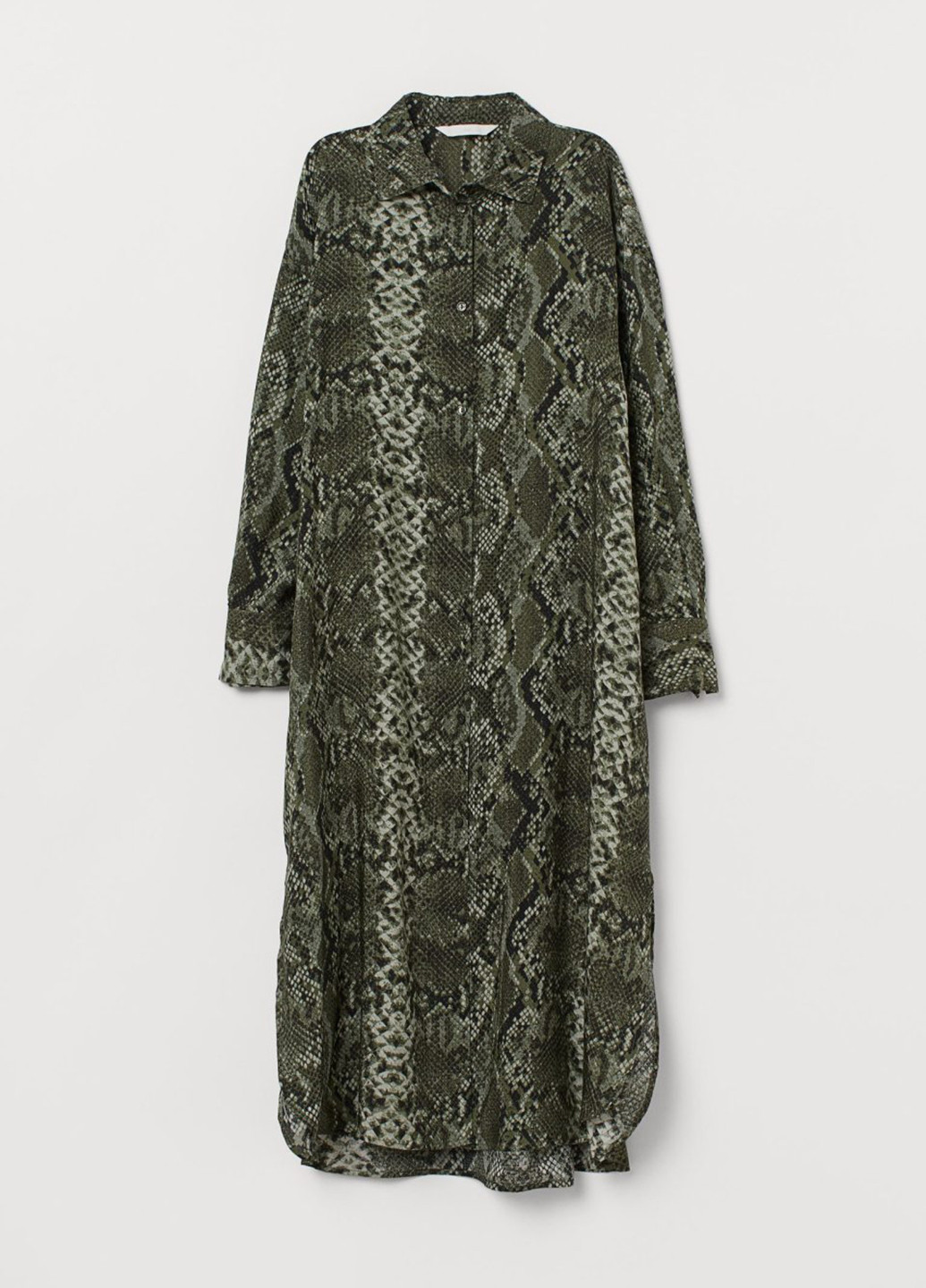 Темно-зеленое кэжуал платье рубашка H&M змеиный
