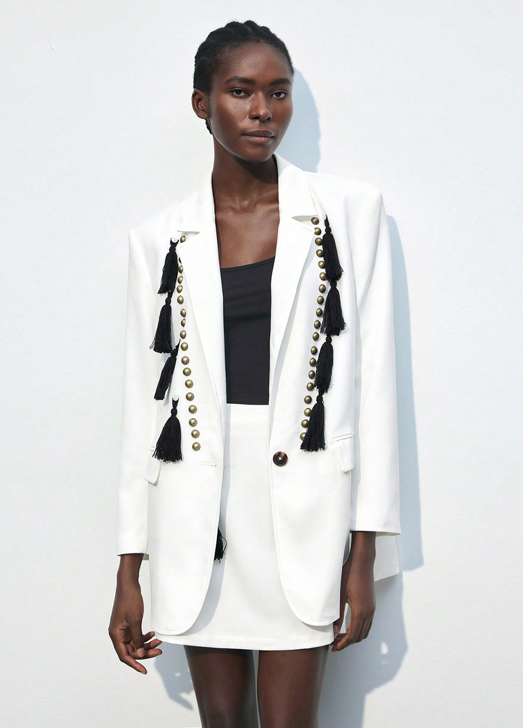 Молочный женский жакет SHEIN однотонный - демисезонный