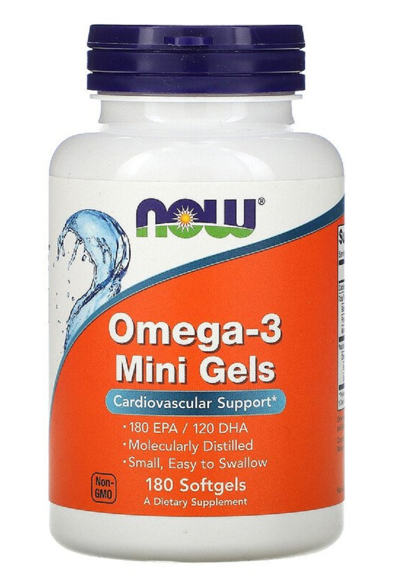 Омега-3, Omega-3 Mini Gels,, 180 мягких таблеток Now Foods (228293292)