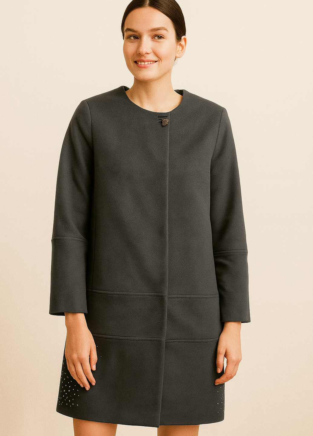 Сіро-зелене демісезонне Пальто однобортне Sassofono