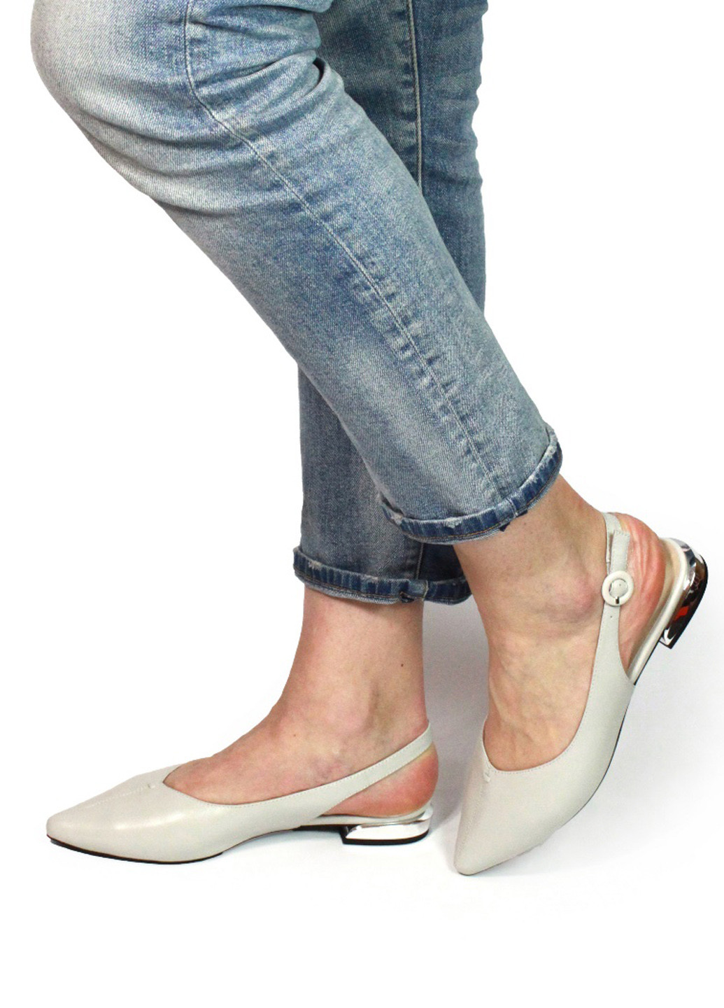 Женские балетки с открытой пяткой Magnori | серые натуральная кожа (190373383)