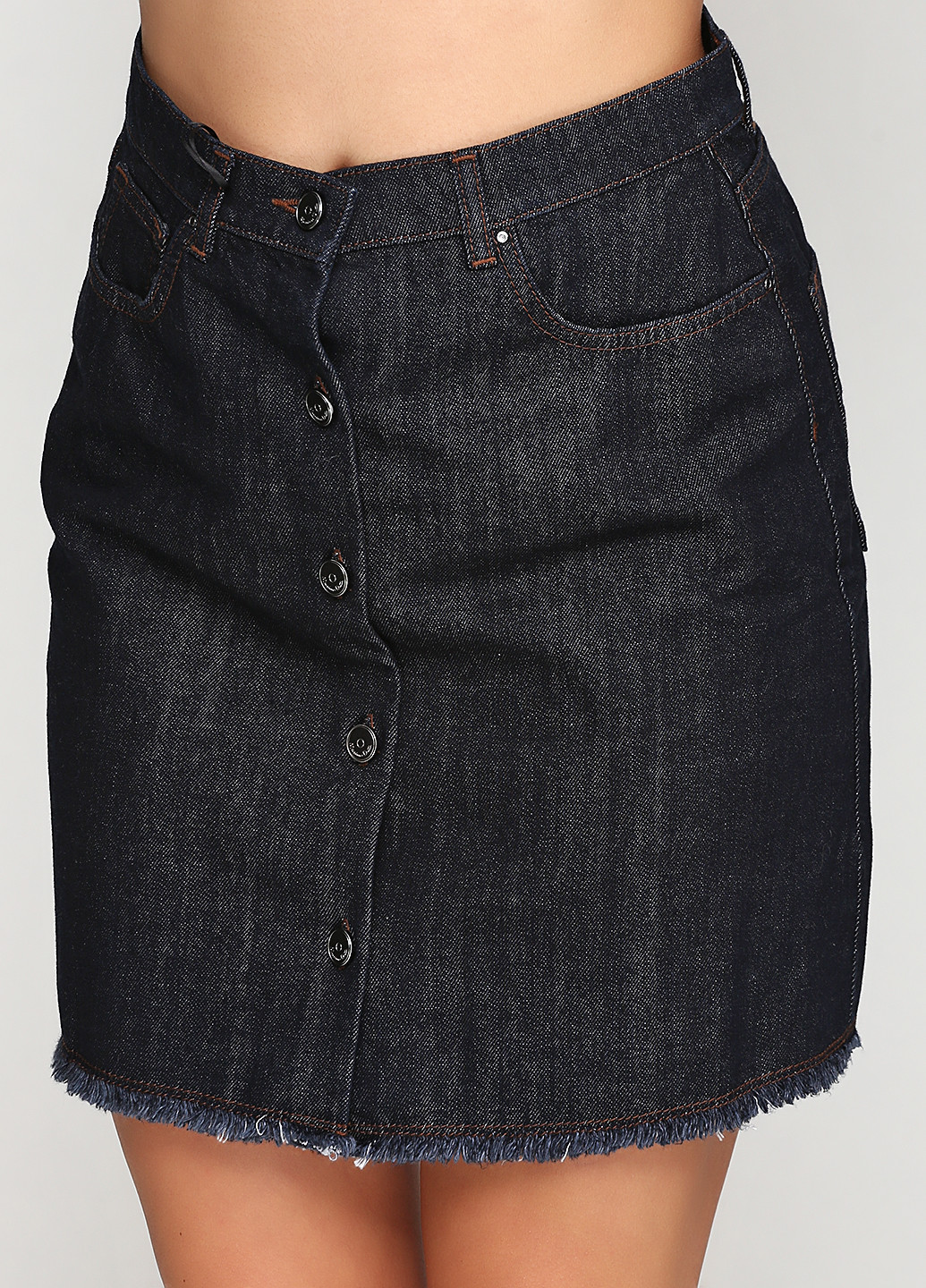 Темно-синяя джинсовая однотонная юбка Massimo Dutti мини