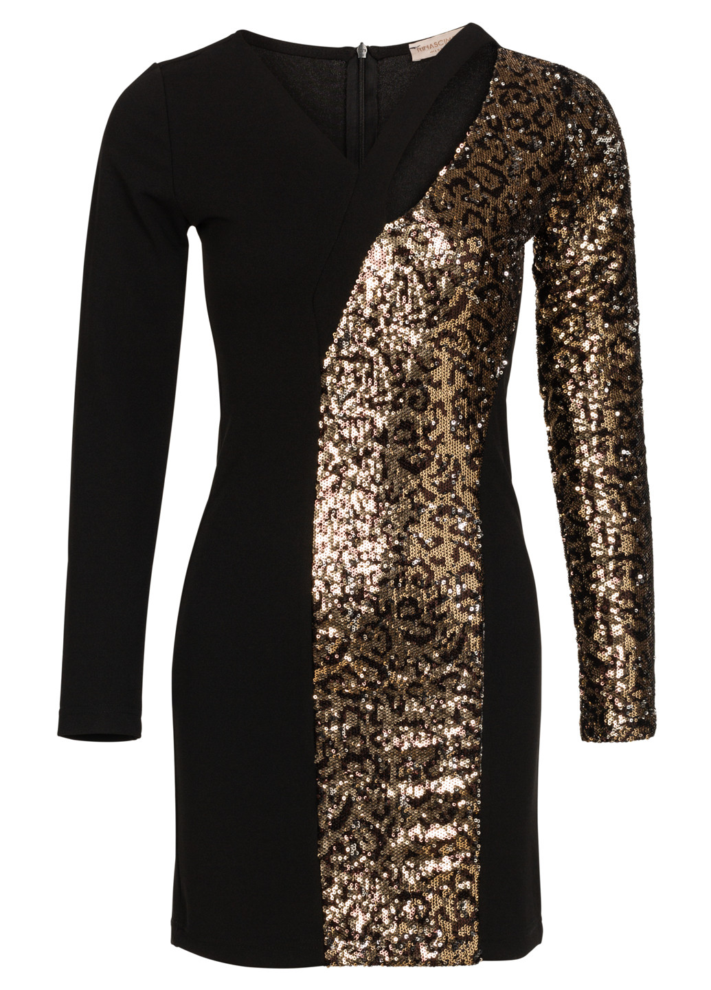 Чорна вечірня жіноча міні сукня з паєтками футляр Rinascimento однотонна