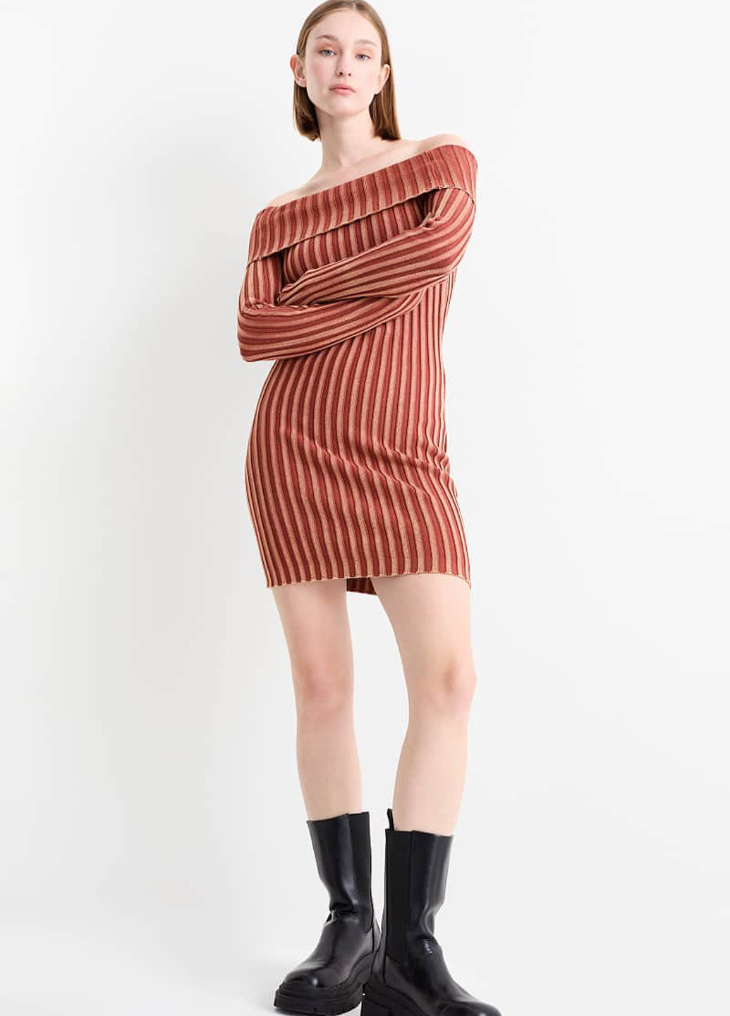 Комбінована кежуал сукня з відкритими плечима C&A в смужку