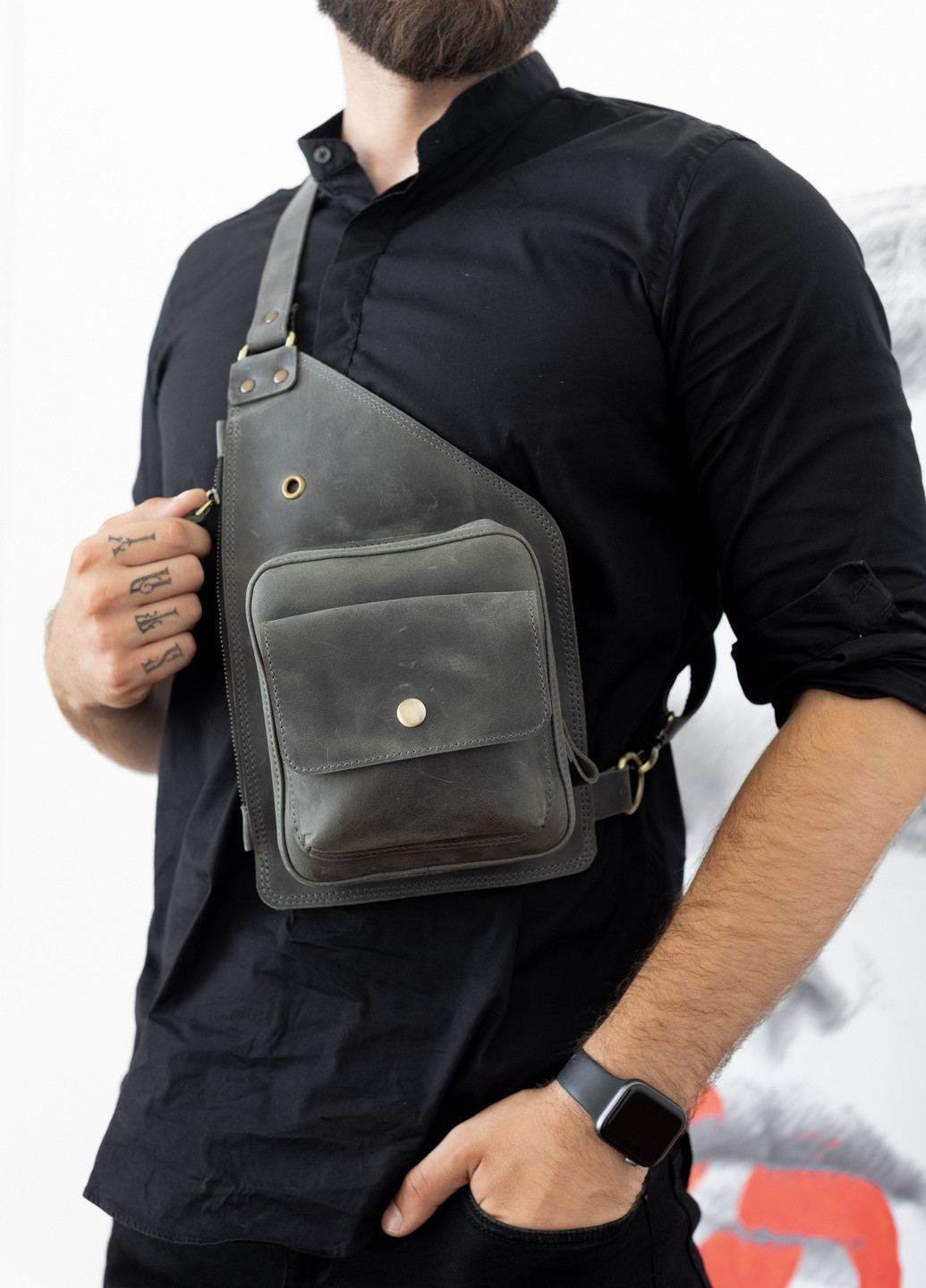 Мужская сумка-кобура черного цвета из натуральной винтажной кожи Boorbon (253412646)
