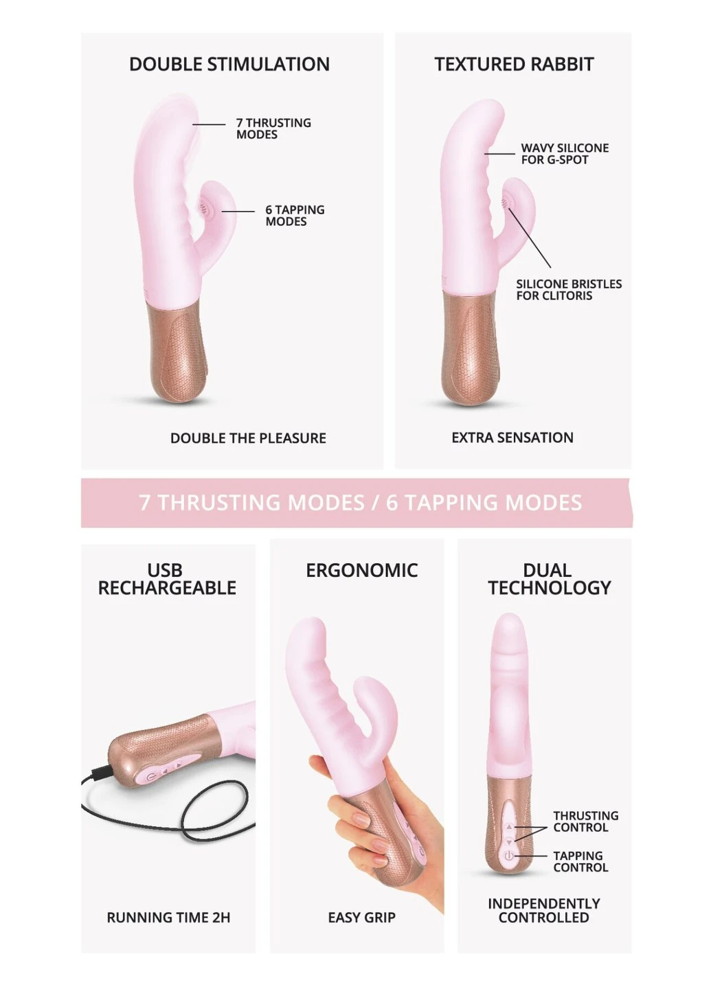 Подвійний пульсатор-кролик SASSY BUNNY - BABY PINK Love To Love (254734345)