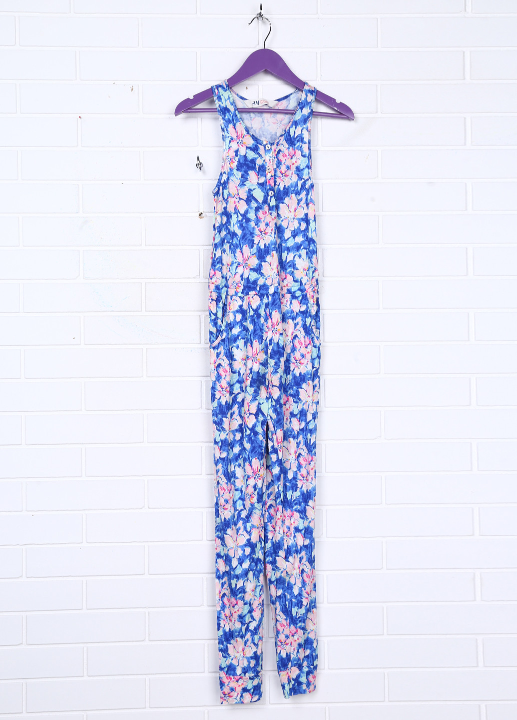 Комбінезон H&M комбінезон-брюки квітковий блакитний кежуал