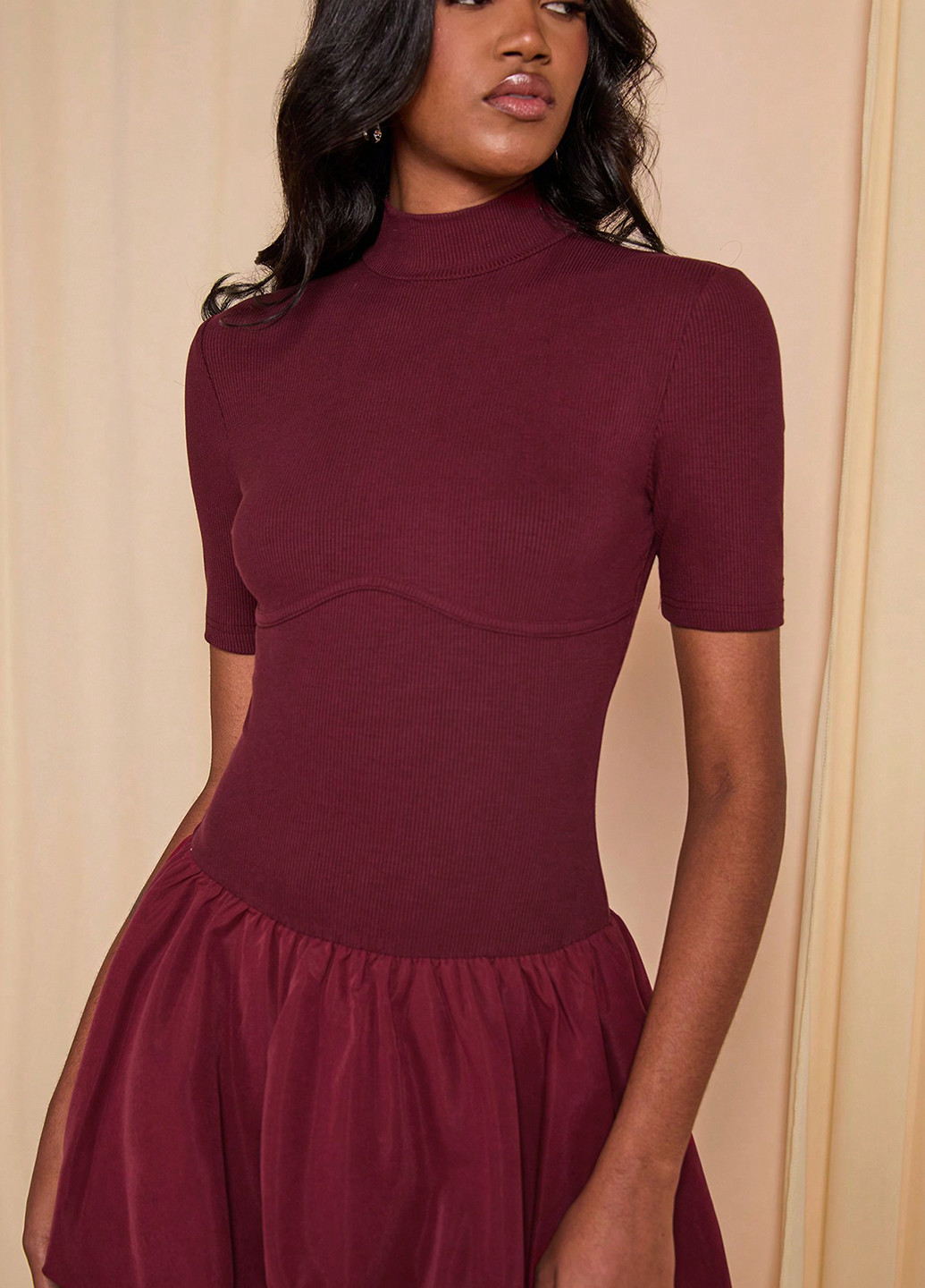 Бордова кежуал сукня балон SHEIN однотонна