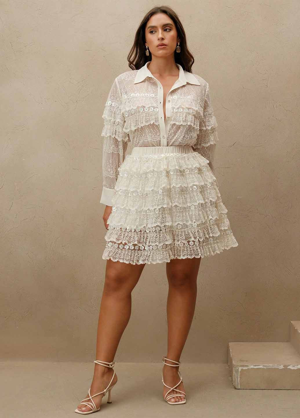 Молочная коктейльный, вечерний однотонная юбка SHEIN