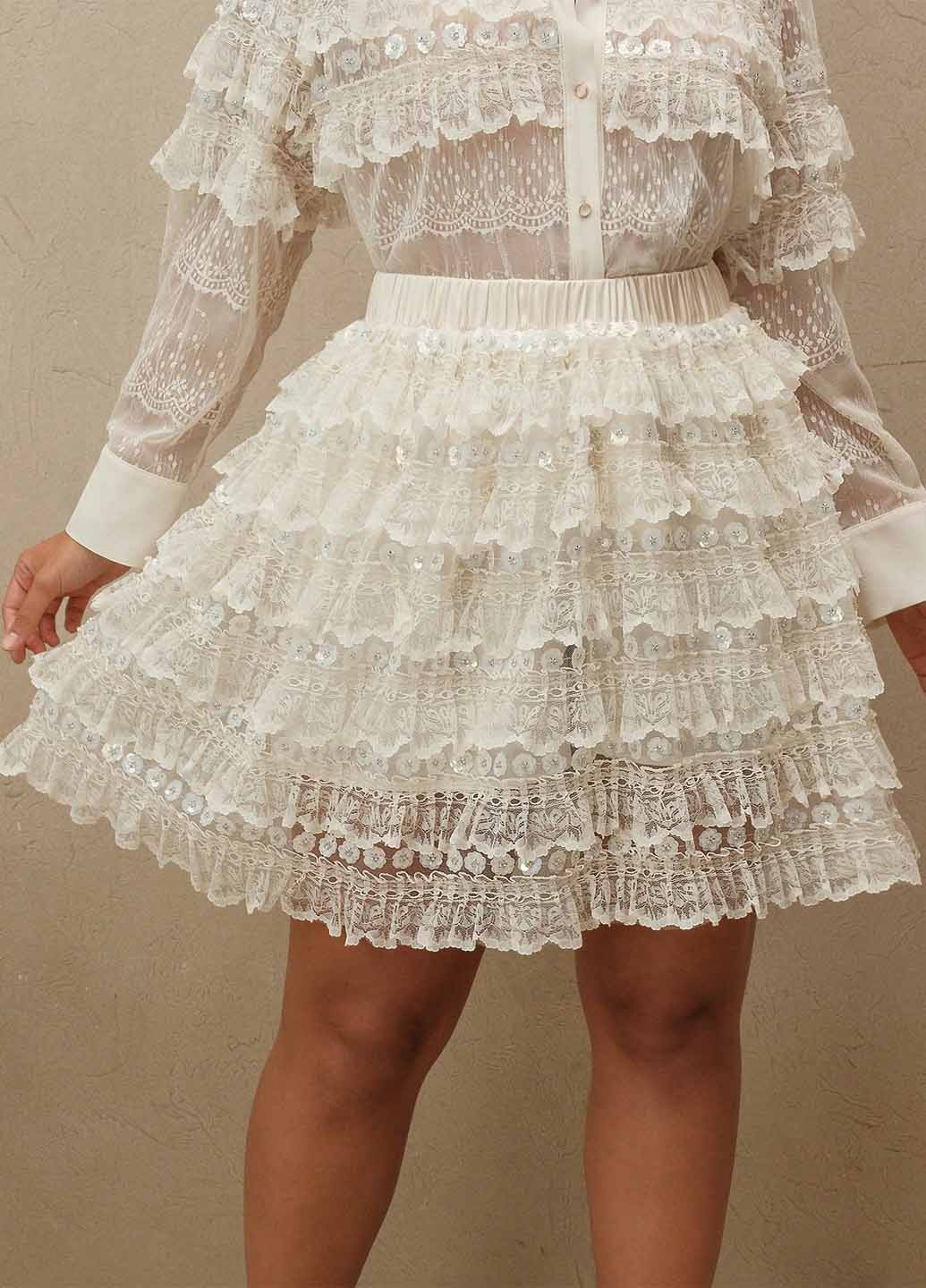 Молочная коктейльный, вечерний однотонная юбка SHEIN