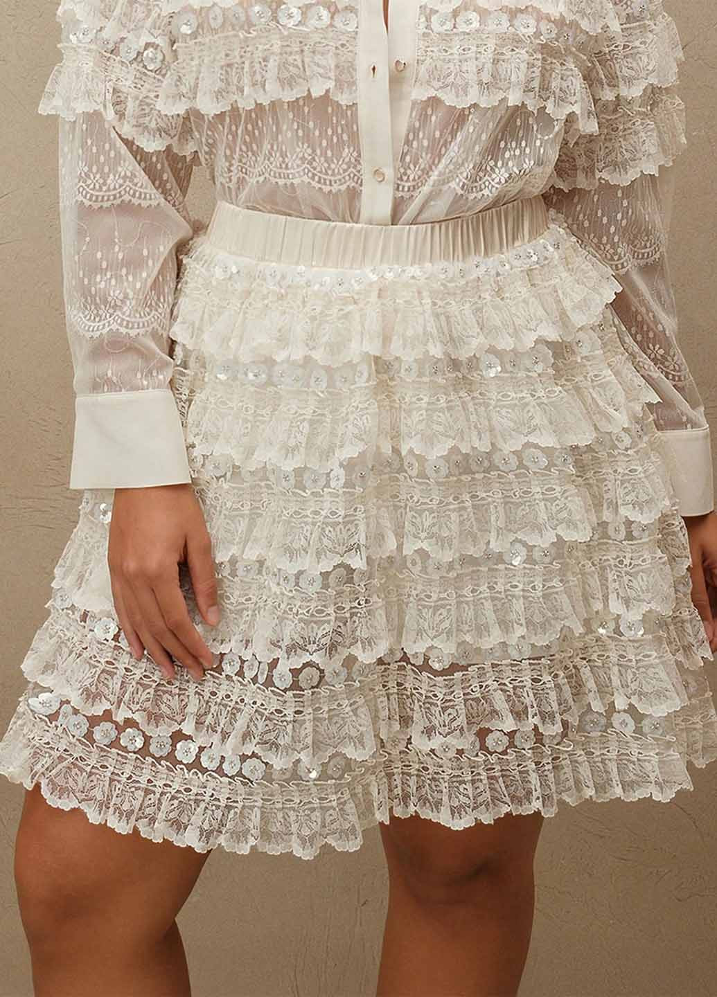 Молочная коктейльный, вечерний однотонная юбка SHEIN