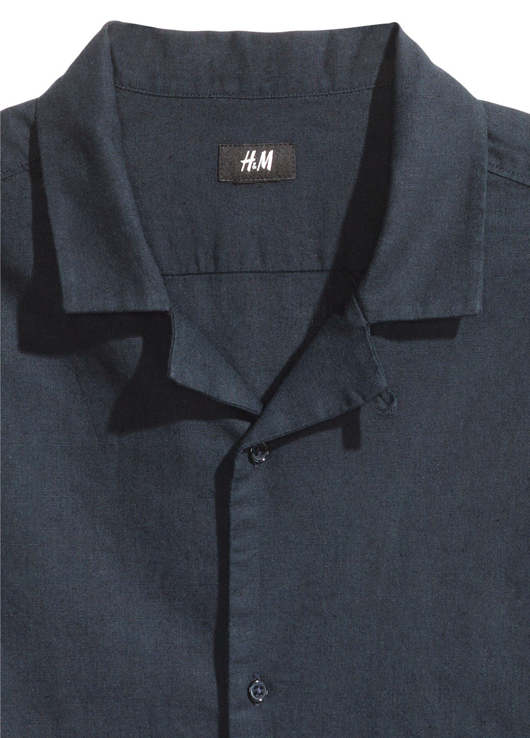 Темно-синяя кэжуал рубашка однотонная H&M с коротким рукавом